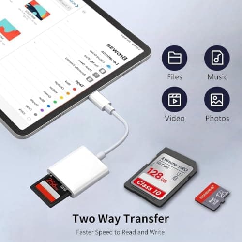USB C SD Card Reader, Type C Memory Card Reader Trail Camera Viewer with Dual Slot, USB C to SD Card Adapter for iPhone 17/16/15 Series, iPad, MacBook Pro/Air and More Type-C Devices, Plug and Play — view 4