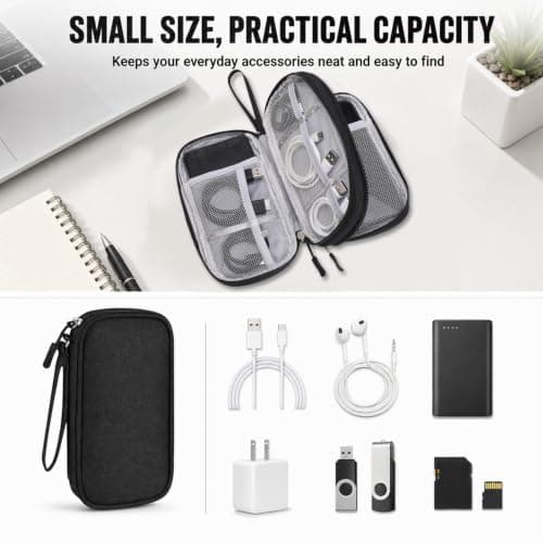 Travel Cable Organiser Bag, Portable Tech Pouch (Double-Layer Black) — view 5