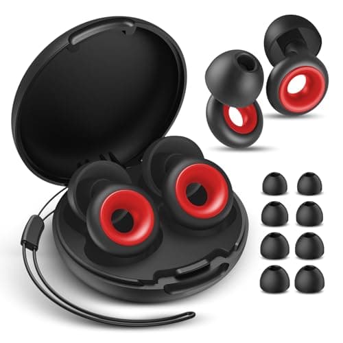Ear Plugs for Sleeping Noise Cancelling, 30dB Noise Reduction Earplugs, Soft Silicone Reusable Hearing Protection Earplugs for Deep Focus, Work, Travel, Concert with Case & 8Eartips,HTB-Black Red