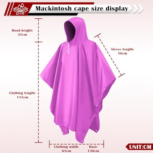 CHGANG Waterproof Poncho Adult, Reusable Rain Poncho Lightweight Waterproof Raincoat Emergency with Hood for Outdoor Hiking Camping Cycling Traveling (Pink) — view 3