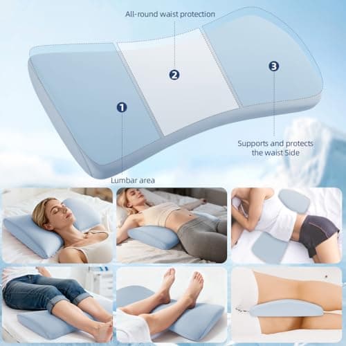 HOTUT Lumbar Support Pillow, Lower Back Pillow for Sleeping, Memory Foam Waist Pillow, Side Sleeper Low Back Pain Relief Pillow, Car Seat Cushions for Bed Chair Car Office Travel(Light Blue) — view 6