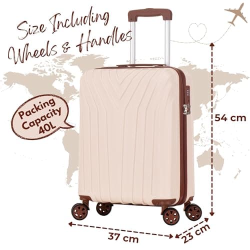 DK Luggage Carry-on 20” Cabin EasyJet, BA, Jet 2 Hard Shell Hand Luggage Approved Suitcase 4 Wheel Spinner Luggage ABS101 (Off-White, 20" Cabin) — view 2