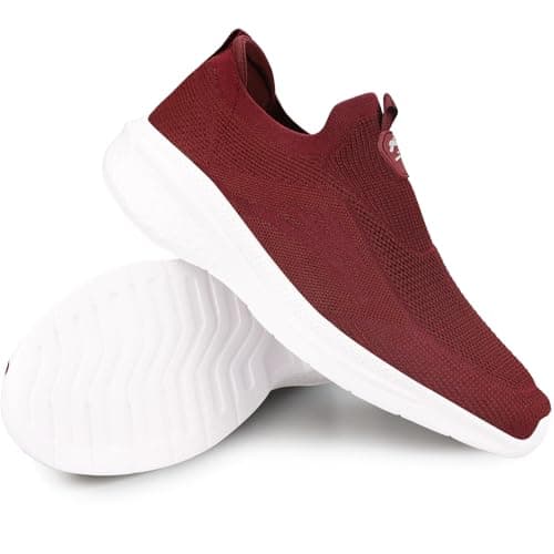Giniros Mens Lightweight Trainers Slip On Shoes for Running and Walking Red — view 6