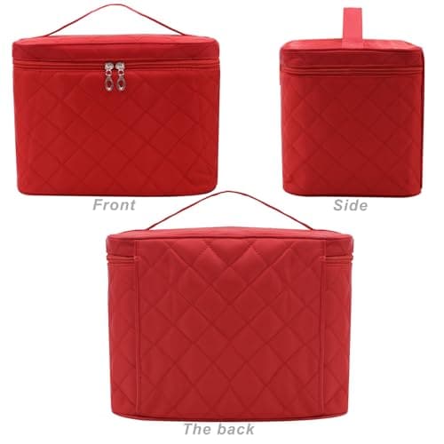 Large Make Up Bag,Portable Cosmetic Bag with Handle Zipper Waterproof Make Up Organizer Bag Travel Toiletry Bag for Women Girls (RED) — view 2