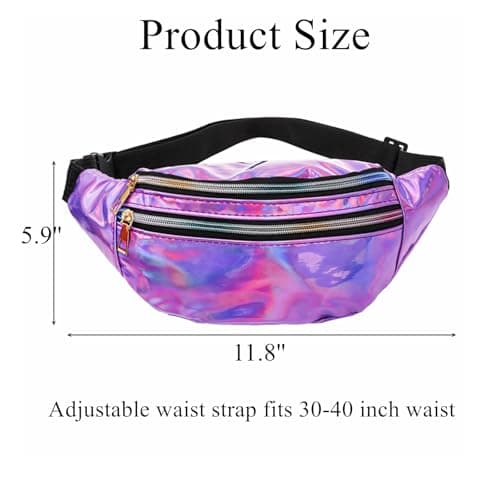 Cididu 6 Pieces Holographic Fanny Pack, Adjustable Shinny Sport Waist Bag Festival, Metallic Color Neon Waist Pack for Outdoors, Travel, Running, Party — view 2
