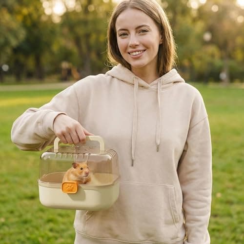 Hamster Carrier Cage with Water Bottle,Transparent PVC Travel Cage for Small Animals,Easy-Carry Escape-Proof Pet Carrier with Great Ventilation for Vet Visit for Golden & Dwarf Hamsters,Sugar Glider — view 5