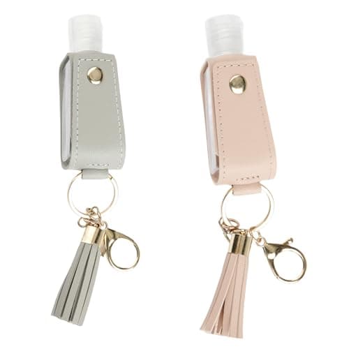 Hopzab 2PCS Refillable Travel Bottles with Leather Keychain, Leakproof Hand Sanitizer Container, Portable Squeeze Bottle for Travel, School & Outdoor Activities