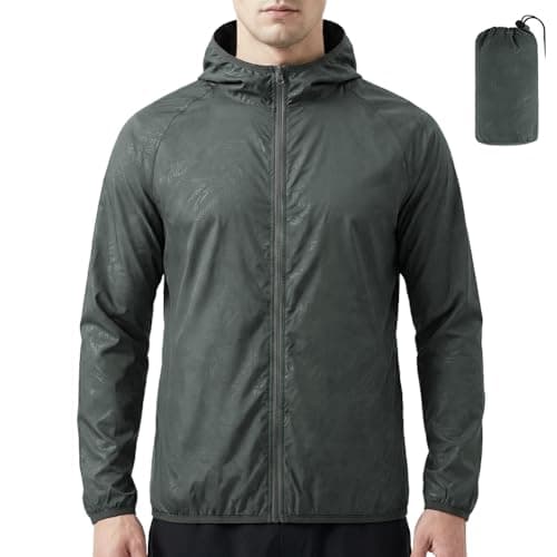 BSBUY Mens Waterproof Jackets Lightweight Rain Jacket Packable Hooded Rain Coats Fast Dry Raincoat Windproof Shell Jacket with Storage Bag Solid Color Pullover Top for Travel Running Hiking Camping — view 3