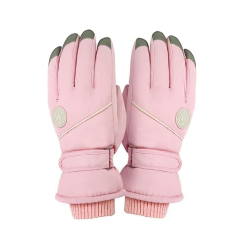 Feelorna Ski Gloves for Women, Winter Thermal Touchscreen Waterproof Gloves with Adjustable Wristband, Plush Lining Windproof Warm Snowboard Snow Glove for Skiing Cycling Running (pink)