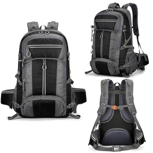NTUOCAW 50L Hiking Backpack for Men Women,Large Lightweight Waterproof Camping Rucksack,Grey Travel Backpack for Trekking,Outdoor Sports,Cycling,Climbing,Mountaineering — view 2