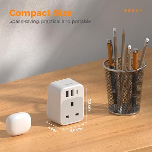 TESSAN USB C Plug Adapter UK, Plug Extension Socket with 3 USB Ports — view 5