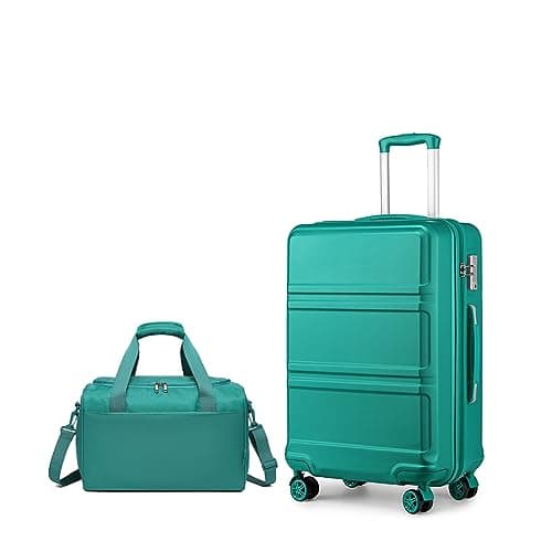 Kono Luggage Sets of 2 Piece Lightweight 52x38x21cm ABS+PC Hard Shell Travel Carry on Suitcase with TSA Combination Lock + Ryanair 40x20x25cm Cabin Bag (Turquoise, 20 Inch Luggage Set)