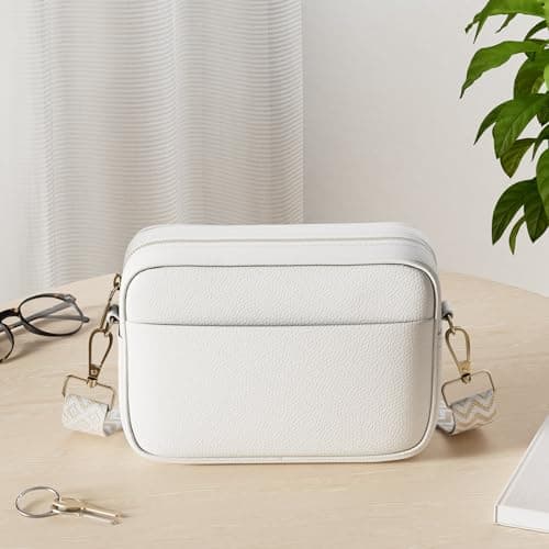 TIAASTAP Crossbody Bags for Women - Leather Handbags & Shoulder Bags Ladies Camera Cross Body Bag with Adjustable Wide Strap and Chain for Travel Shopping Work (White) — view 3