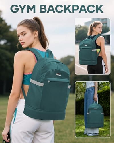 SZLX Gym Backpack for Women with Shoes Compartment & Wet Pocket Foldable Carry On Large Travel Laptop Backpack Waterproof Casual Daypack School Bag Sports Gym Bag for Swimming Yoga — view 3