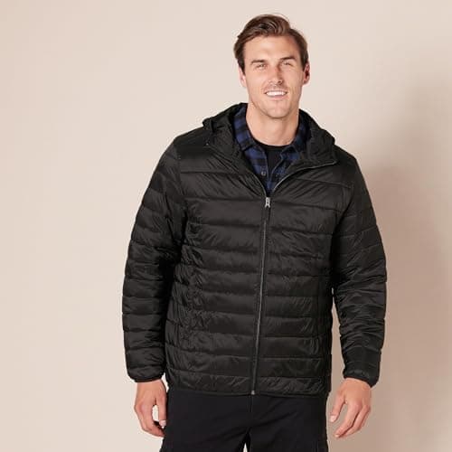 Amazon Essentials Men's Lightweight Water-Resistant Packable Hooded Puffer Jacket, Black, S — view 6