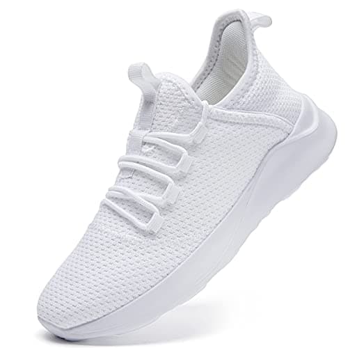 FUJEAK Women Shoes Trainers Running Walking Slip on Women Gym Comfortable Shoes Fitness Outdoor Sports Jogging Sneakers Casual Mesh Lightweight Breathable White Size 5.5 UK