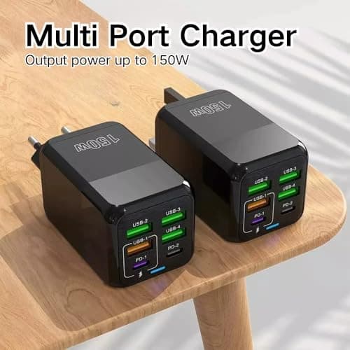 BAAQII Multi Port 150W Flash Quick Charger 4USB+2PD 6 Port PD Cable Fast Charging 5V 3A USB Type C Power Adapter for Iphone Android Samsung Xiaomi Huawei — view 3