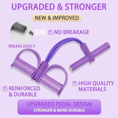 YANJINGSHE pedal resistance bands with handle, 6-Tube Purple Exercise Bands — view 3