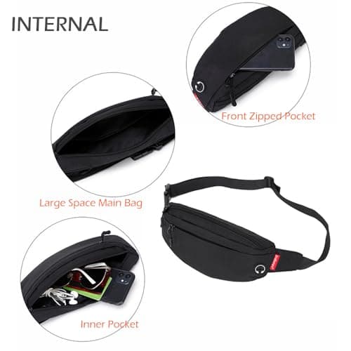 Crossbody Bag Fanny Pack for Men Women, Small Crossbody Sling Bag, Adjustable Waist Pack Durable Water Resistant Hip Pack Bumbag Belt Bag Chest Wallet for Travel Walking Running Hiking Cycling, Black — view 4