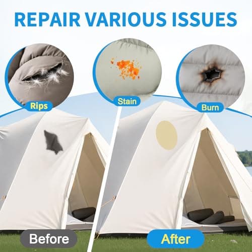 Skystuff 24PCS Self-Adhesive Nylon Repair Patches for Tent, Down Jacket, Clothing & Puffer Coat - Heavy Duty Waterproof Fabric Tape Repair Kit for Outdoor Gear, Sleeping Bag, Backpack, Beige — view 2