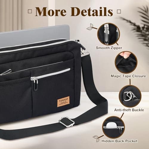 TiMOVO 13.3-14" Multiple Pockets Laptop Sleeve with Shoulder Strap, Black — view 6