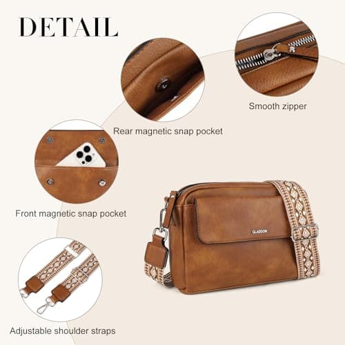 GLITZALL Women’s Crossbody Bag Faux Leather Shoulder Bag with Wide Adjustable Strap, Small Camera Bag Handbag with Front Pocket and Zip Closure, Casual Messenger Bag for Travel Everyday Use — view 5