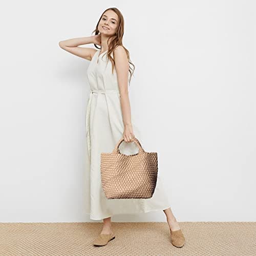 Dyalsa Women Woven Tote Bag, Vegan Leather Handbag Large Summer Beach Bag and Purse Retro Handmade Travel Shoulder Bag (Apricot) — view 2