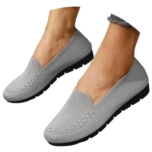 Women's Knitted Flat Shoes Extra Wide Fit Lightweight Comfortable Loafers Women Footwear Slip on Breathable Mesh Walking Shoes Low-Top Round Toe Trainers Cushioned Flats for All-Day Work & Travel — view 2