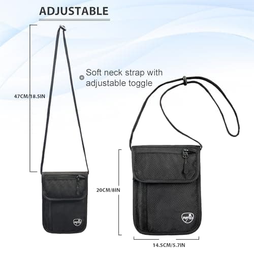 SUPACOOL Neck Wallet, RFID Blocking Passport Holder, Travel Pouch, Hidden Neck Pouch for Travel, Black, 5.5" x 7.8" x 0.4", Minimalist — view 2