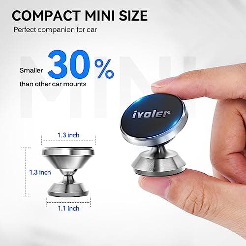 ivoler [2-Pack Magnetic Car Phone Holder – Ultra-Compact Mount with Strong N52 Magnets, 360° Rotation, Hands-Free Cradle for iPhone, Samsung, Pixel & More (Metal Plate Required) – Silver — view 4
