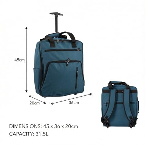 TR-E-002 EasyJet Cabin Bags 45x36x20cm Underseat Rucksack for Plane Hand Luggage Backpack Rolling Wheeled Travel Backpack with Adjustable Height Handle Travel Bag Turquoise — view 2
