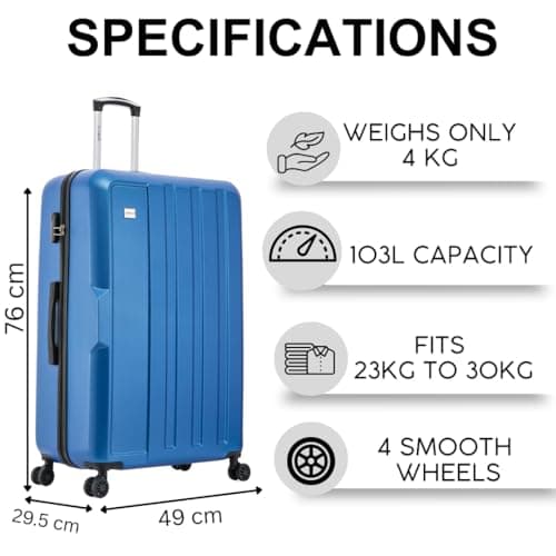 FLYMAX 29" Large Suitcase 4 Wheel Lightweight Luggage Hard Shell Travel Case Hold Check in Fits 23kg - 27kg + 3 Digit Lock Suitcase Large + Telescopic Handle 103 Litre Capacity — view 4