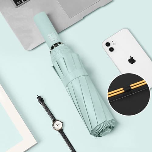 Maibar Umbrella Windproof Strong 24 Ribs Compact Umbrellas Sun UV Protection spf 50 Folding Travel Large Auto Open Close Umbrellas Umbrella (Mint Green) — view 4