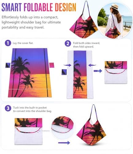 Highdi Sun Lounger Towels with Pockets, Purple Portable Beach Sunbed Towels Microfiber Quick Dry Travel Beach Chair Cove for Sun Lounger, Pool Chair (75x210cm) — view 5