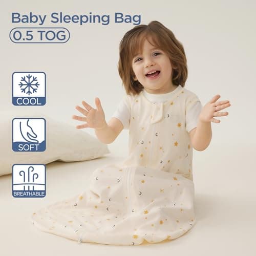 Duomiaomiao Baby Sleeping Bag 0.5 TOG Summer Sleeping Bag, 100% Cotton Baby Sleep Sack 6-18 Months Unseix Baby Wearable Blanket Newborn, Beige — view 2