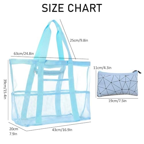 WSXQAZ Mesh Beach Bag for Men and Women, Lightweight Large Tote Bag, Beach Tote Bagg, Pool Bags, Foldable Waterproof and Sandproof Mesh Handbag For Gym School Shopping Travel Daily Use — view 2