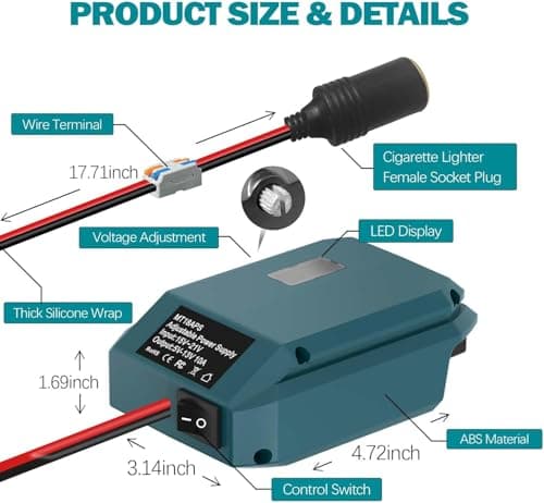 18V to 12V Step-Down Converter for Makita Battery, Power Wheels Battery Adapter, 5V-13V Buck Converter with Cigarette Lighter Socket, Car Appliance & Fridge Charger, DIY Power Station — view 3