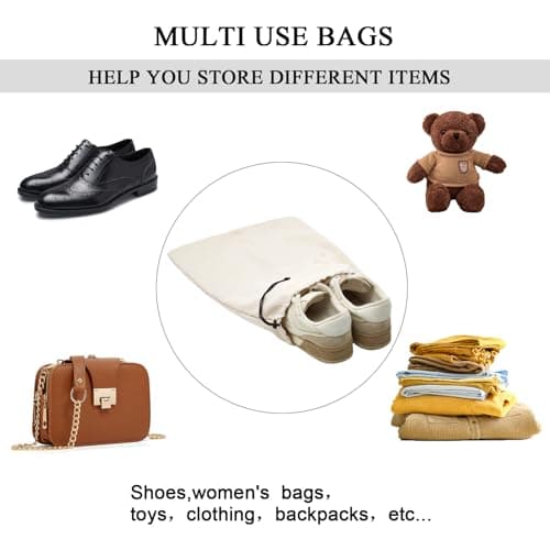 4 Pcs 45 x 35 cm Travel Shoe Bags for Packing with Drawstring,Beige — view 3