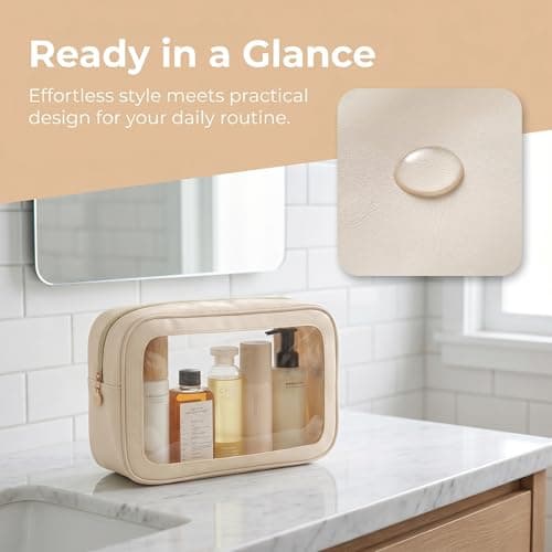 Clear Makeup Bag for Travel, Women Small Transparent Cosmetic Wash Toiletries Toiletry See Through White Flat Lay Skincare Organiser Make Up Bags, Emergency Kit Handbag for Girls School Cute Pouches — view 2