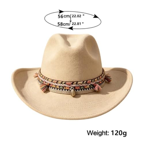 Wide Brim Hat Women Vintage Felt Fedora Cowboy Style Winter Fashion Cap — view 4