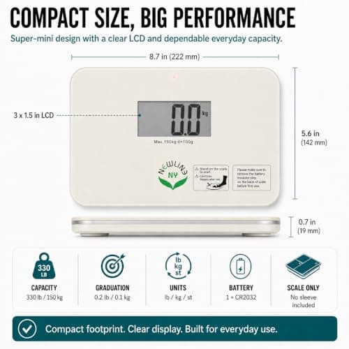 NewlineNY Smallest Step On Super Mini Travel Bathroom Scale, SBB0638SM-WH Off White — view 6