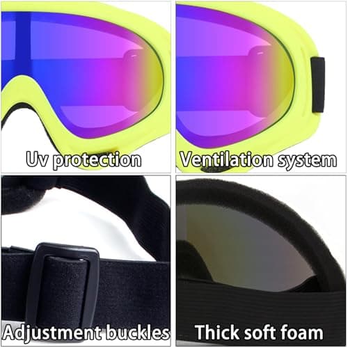QHNTXQD Ski Goggles Snowboard Goggles for Men Women Kids Winter Snow Windproof Sports Sunglasses Motorcycle ATV Glasses for Youth Adult Teens, UV Protection Foam Anti-Scratch Dustproof (Yellow) — view 3