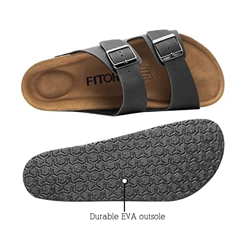 FITORY Men's Sandals, Cork Footbed Slip On Slides Matte Black Size 7.5 — view 2