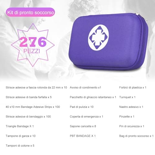 276PCS Compact Small First Aid Kits for Home Businesses Urgent Essential Mini First Aid Kit Travel Size Car Emergency Supplies Kit for Hiking Boating Skating, Purple AMORNING — view 2