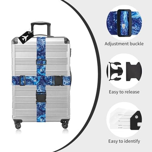ZOUIQSS 2 Pack Adjustable Luggage Straps,Heavy Duty Suitcase Belts,Luggage Tag Travel Packing Straps with Quick Release Buckle(Colorful Blue Starry Sky) — view 4
