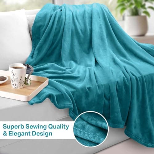 Oxford Homeware Fleece Blanket Sofa Throw Cuddly Reversible Soft Throws for Bed, Couch, Settee, Travel Lightweight and Breathable Blanket fit All Season (Teal, Throw/Single) — view 5