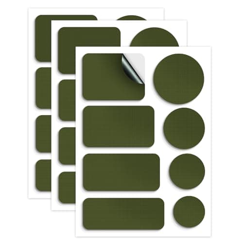 Skystuff 24PCS Self-Adhesive Nylon Repair Patches for Tent, Down Jacket, Clothing & Puffer Coat - Heavy Duty Waterproof Fabric Tape Repair Kit for Outdoor Gear, Sleeping Bag, Backpack, Army Green