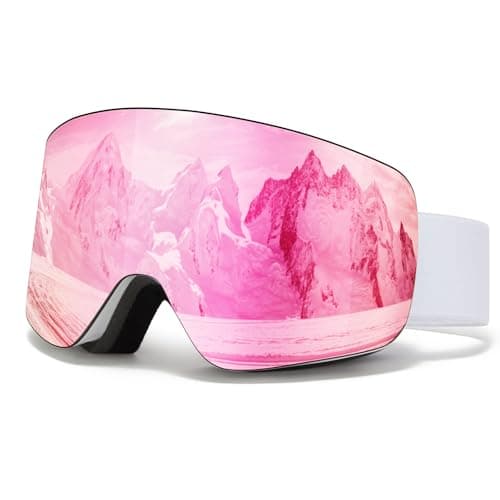 VCOROS Ski Goggles OTG,YH227 Snow Goggles Adjustable for Men Women Anti-Fog Anti-Glare UV400 Protection Helmet Compatible for Skiing Cycling Snowboarding (04-REVO Pink/White(VLT 14%))