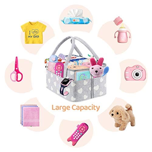 BOENFU Baby Diaper Caddy Nappy Organisers Nursery Storage Nappy Caddy Tote Newborn Shower Gift Basket Portable Car Travel Organizer with Detachable Divider and 10 Invisible Pockets for Mom Kids — view 3