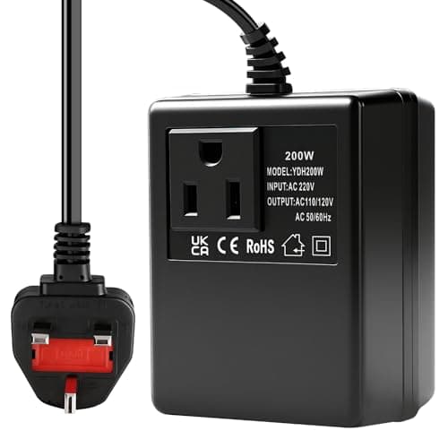 Jadeshay 220V to 110V Transformer 200W Voltage Converter UK Plug to US Step Down Transformer with Temperature Protection, Travel Power Adapter for Low Power Devices, Phones, Tablets, POS Machine